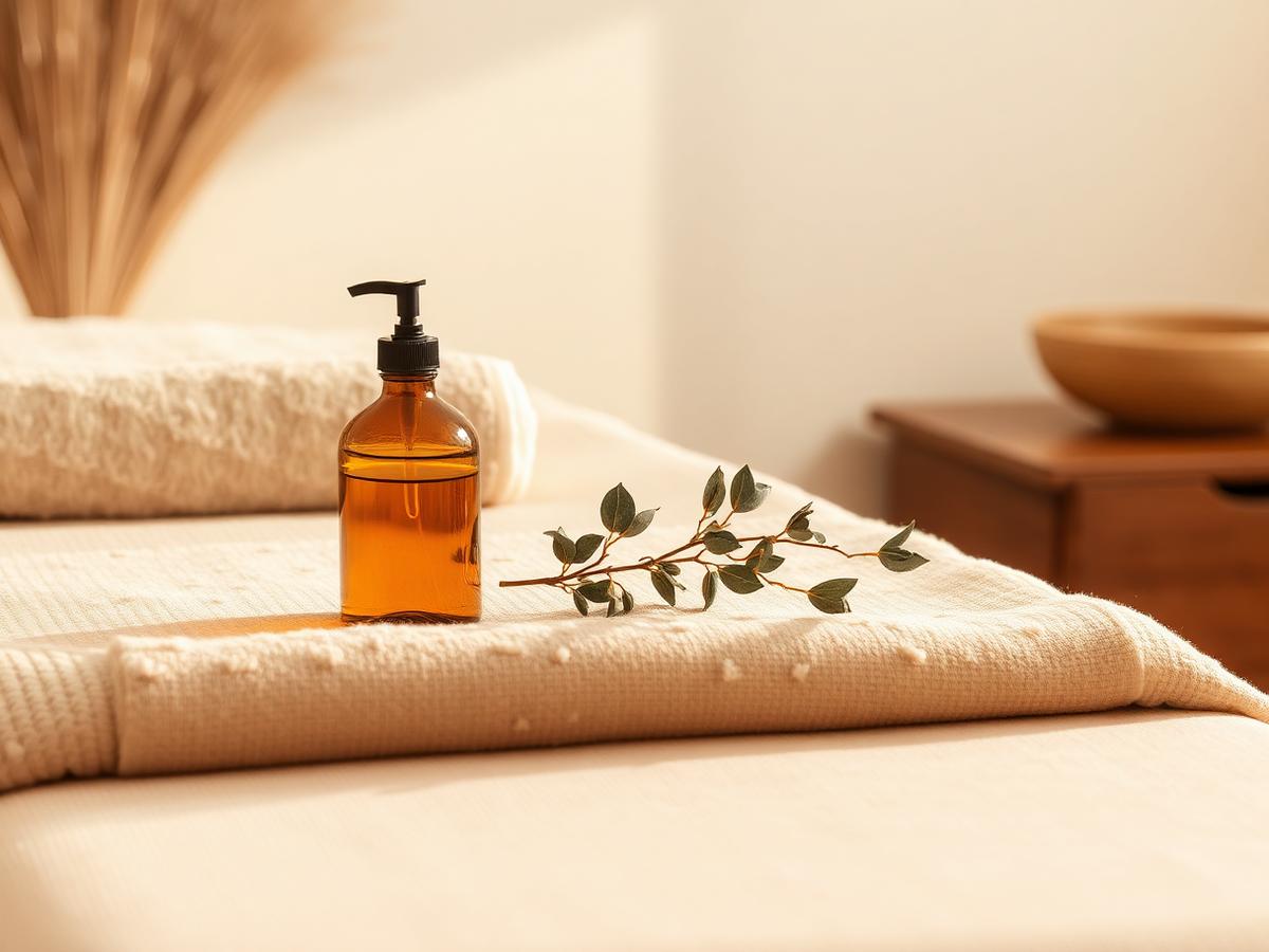 Huile de massage et linge de soin dans le cabinet AirMetSens Bien-Être